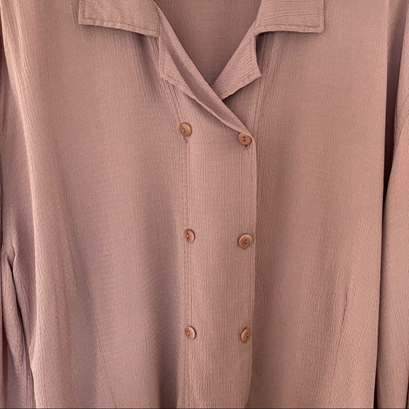 FLAX Vintage Tan Gemini Gem Double Breasted Textured Button-Down Top Size Large - Picture 2 of 10